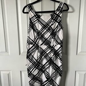Black & White Plaid Scoop Neck Zipper Back Juniors Cotton Blend Dress Large